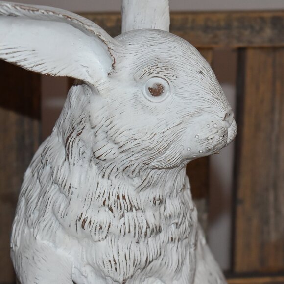 Resin Distressed Shabby Chic White Bunny Rabbit Country Cottage Farmhouse Decor - Picture 5 of 11